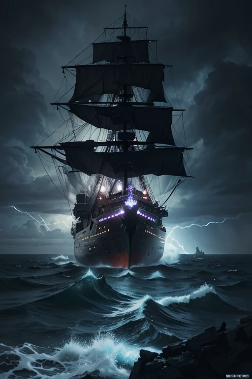 Hyper, quality, hyper detailed, extremely intricate, hyper maximalist, PStyl3, negative space, abstract, cloud system, storms, on deck of ship, storm tossed seas, ink