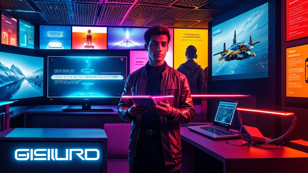 The backdrop is a digital interface resembling a high-tech library filled with glowing, translucent books hovering in mid-air. In the foreground, a digital avatar of a person is interacting with a holographic display projected from a smartphone. The display showcases the Audible app interface with dynamic visual representations of audiobook covers and immersive sound waves emanating from the device. The atmosphere is vibrant with neon reds and yellows, giving a sense of technological sophistication and the future of reading experiences. This image prompt aims to convey a sense of innovation and excitement around the Audible app, using futuristic elements to capture viewers' attention and intrigue about the review of this digital reading platform.