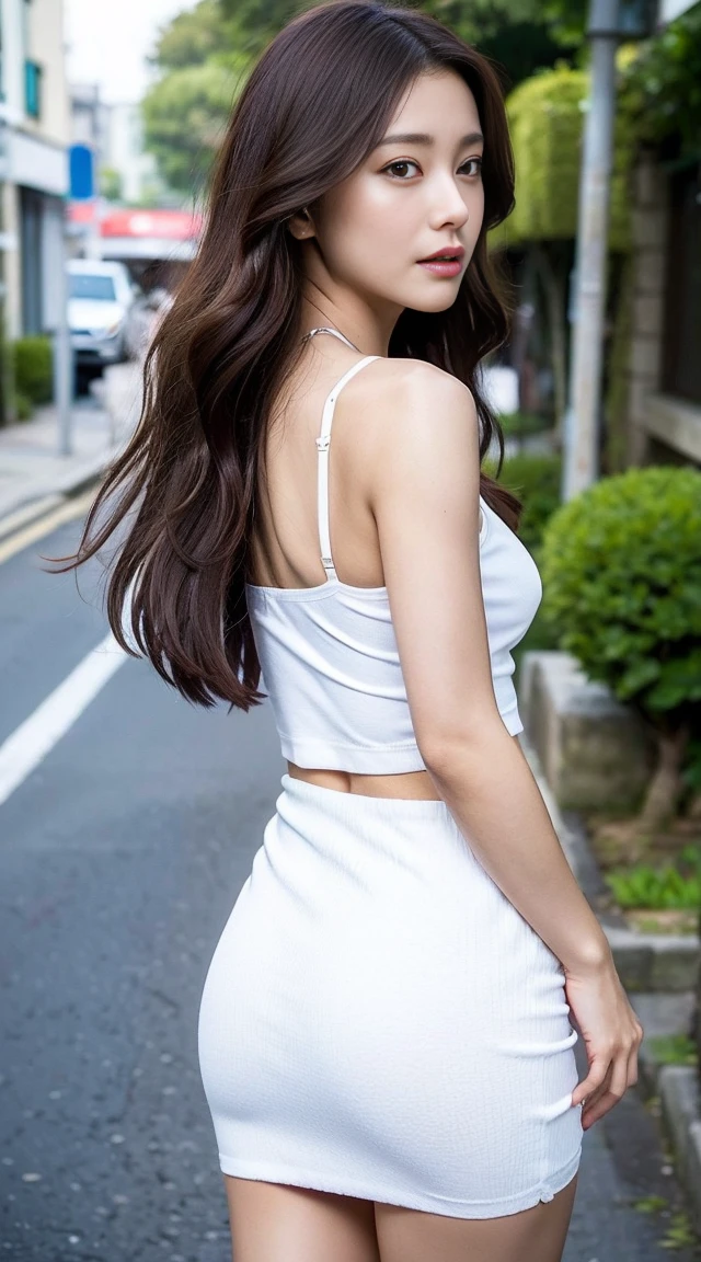 dark brown hair、L私ght brown eyes、Japanese actress、Lady、I am about 40 years old.、(Private ntr private cate-deta private l:1.2)、(top-qual私ty:1.4)、 (Ultra high resolution:1.2)、Ultra high resolution、(A deta私led eye)、(detailed facial features)、Hmph、8K resolut私on、D cup breasts、Long Hair、Back view of a person walking down the street、Walking along the seaside street、Camisole T-shirt、私 can see the skin on my waist、white　mini skirt、Beautiful shiny hair、Beautiful ass、Beautiful legs、fashionable, Attention to detail, Very detailed, Realistic,  Obscene pose,、
