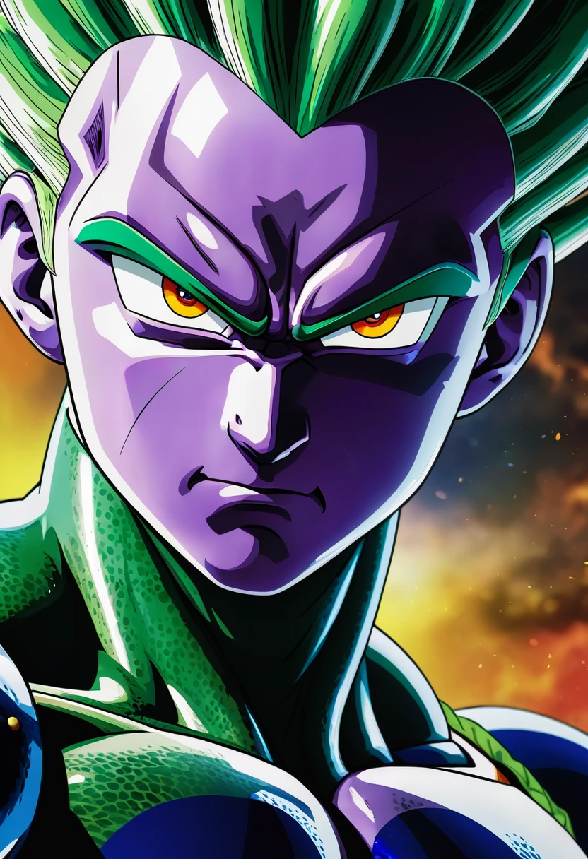 (((Extreme close-up hybrid,(((Imperfect Cell))) universe Dragon Ball Z front images Color Splash)))