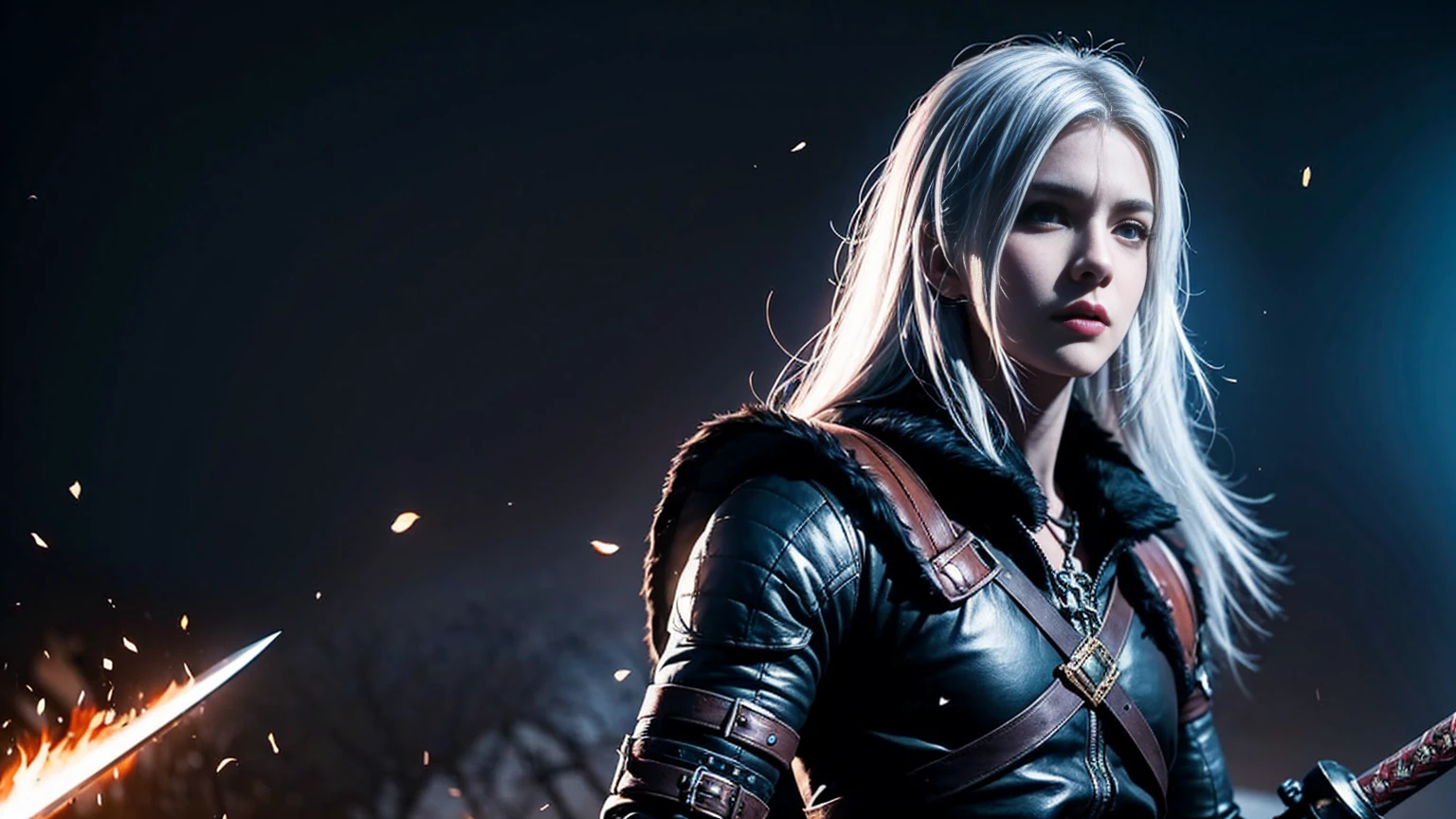 Geralt of Rivia with sword, Crash, Lambert and Vesemir, 4K quality, Wolf School Background, Wolf symbol