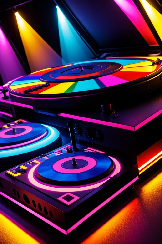 Dj Casillas colorful turntable and stage lights