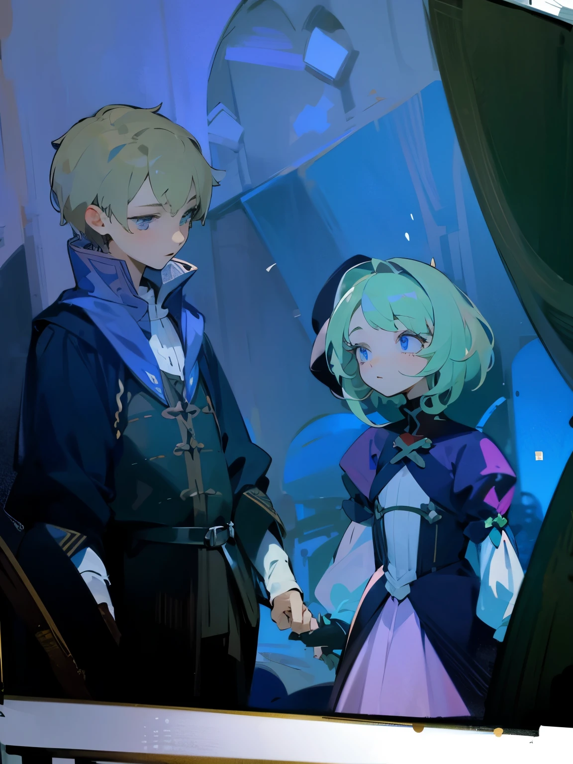 ((best quality)), ((masterpiece)), (detailed), 1 boy and 1 girl,Perfect face,Medieval clothing,Princess,gorgeous,short hair,Double tail,Purple dress