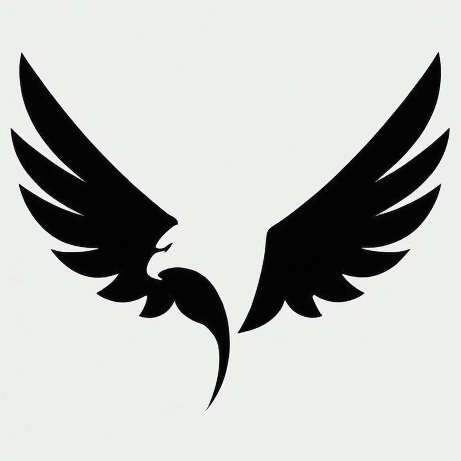 a black and white image of a bird with Alas, black Alas instead of arms, eagle Alas, eagle logo, black Alas, bird Alas, majestic symmetrical eagle Alas, Alas spread, con Alas, hawk Alas, raven Alas, white eagle icon, svg vector art, Alas, excellent use of negative space, phoenix, open Alas, logo without text, majestic Alas