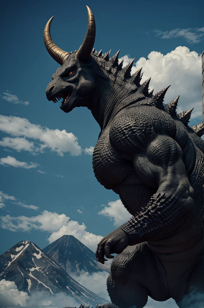 Behemoth and godzilla body combine and big horn in head,and no wings