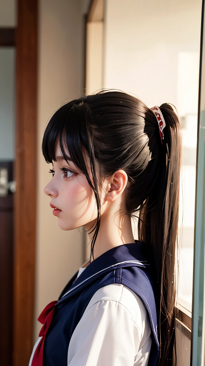 Profile picture of a beautiful high school girl in a sailor suit