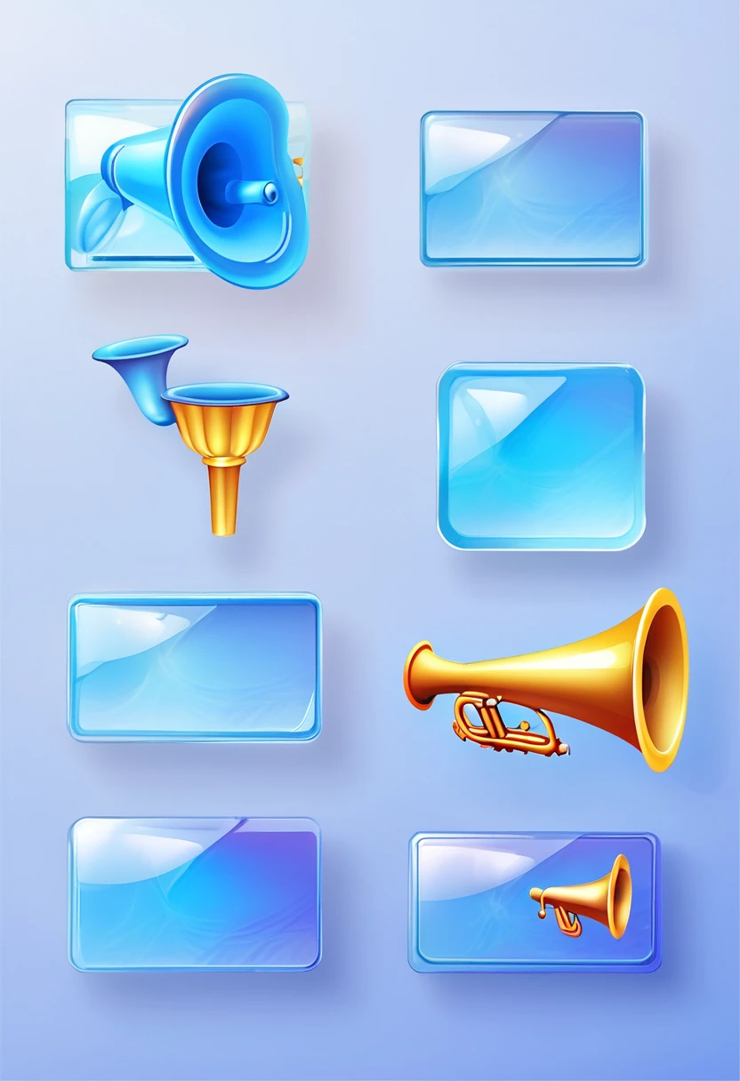 trumpet,Notification Icons,Cartoon style,Blue gradient,Frosted glass texture,