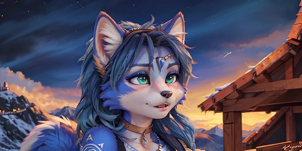 A beautiful and detailed (sweet portrait) wa ((Krystal)), Star Fox Krystal, sslim, lovable, green eyes, medium breasts, (((Long blue hair 1.3))), Decollete, anthro, furry, Uploaded E621, detailed fluffy fur, (wa Fluff-Kevlar, Bayard Wu, Personalami, Pino Daeni), detailed face, (fluffy), 1 girl, alone, sweet girl, 
