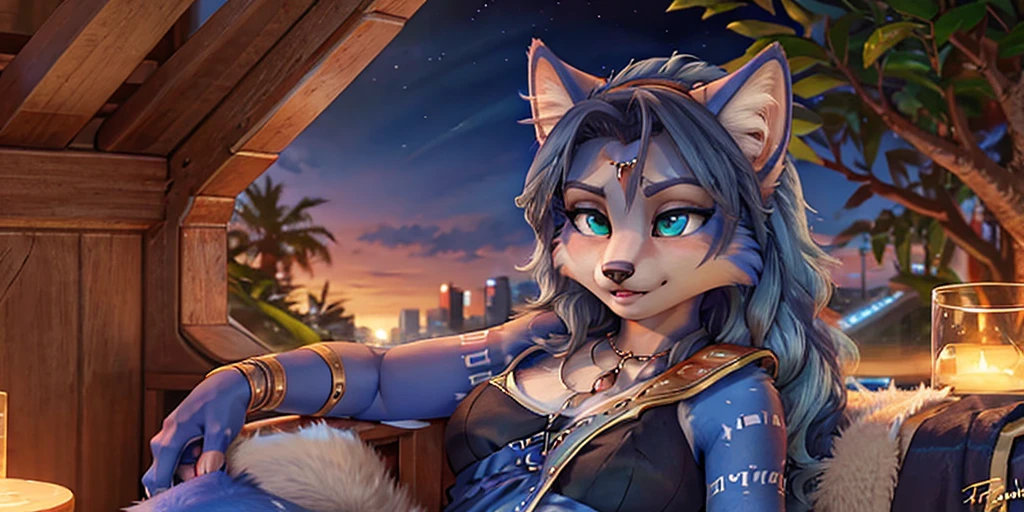 A beautiful and detailed (sweet portrait) wa ((Krystal)), Star Fox Krystal, sslim, lovable, green eyes, medium breasts, (((Long blue hair 1.3))), Decollete, anthro, furry, Uploaded E621, detailed fluffy fur, (wa Fluff-Kevlar, Bayard Wu, Personalami, Pino Daeni), detailed face, (fluffy), 1 girl, alone, sweet girl, 
