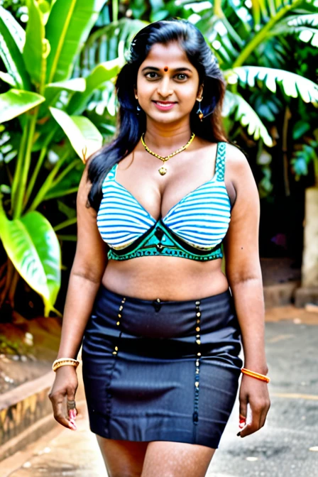 A beautiful sexy tamil mom in mini skirt with big breasts with mangalsutra between the breast