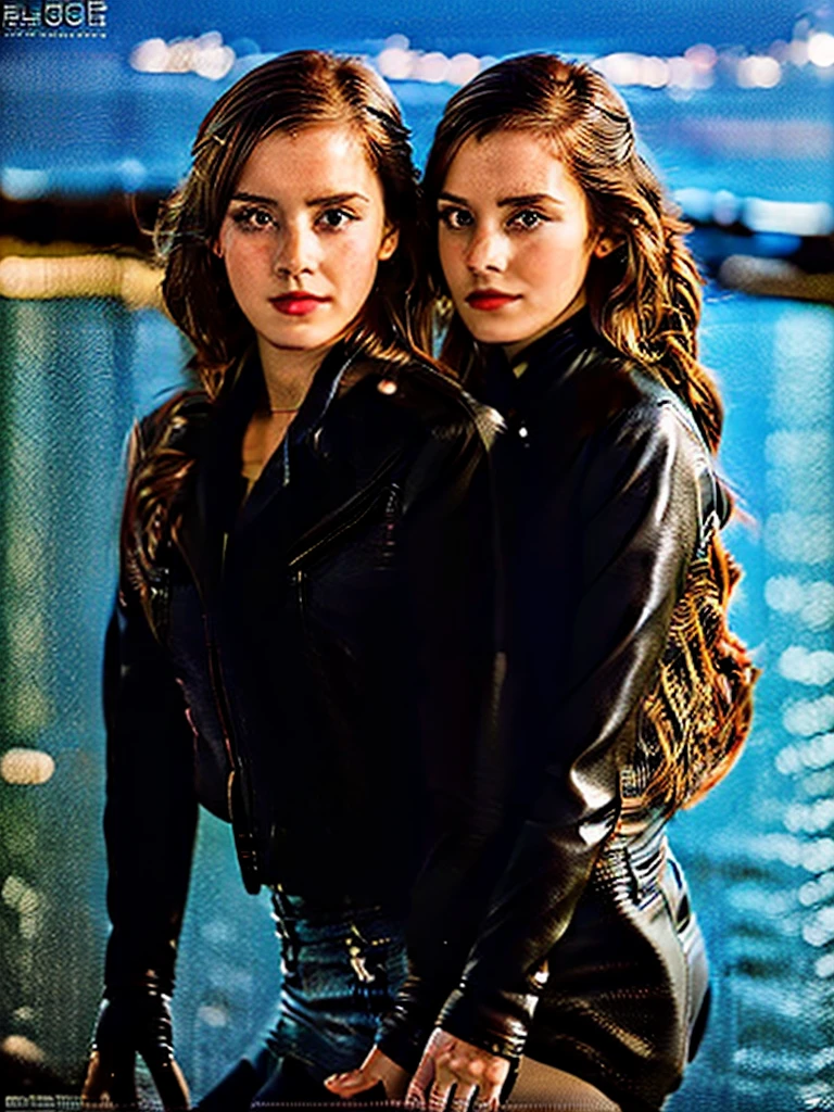 (masutepiece), Full body shot, photo of the whole motorcycle, Cute young woman in Japan, Ride an old traditional shiny metallic silver motorcycle at the wharf, glamorous shape, shoulder length shiny smooth light brown hair, Wearing a leather black riding jacket, Glossy satin red bikini under riding jacket, Leather Black Riding Gloves, Leather Black Pants, Leather Black High Heel Long Boots, staring at night view over the sea, absolutely pretty face, Double eyelids, Natural makeup, long eyelashes, Glossy lips, 8K resolution, high details, detailed hairstyle, Detailed face, Black eyes, elegent, epicd, Cinematic lighting, Octane Rendering, Vibrant, Hyper realistic, Fair skin, Perfect limbs, Perfect Anatomy