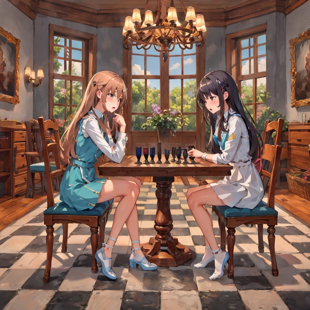 Women,Brown hair,avert your eyes,Sit down,Embarrassing,Naked, Blushing,Enduring the pain,storehouse、hide your chest with one hand, nsfw,