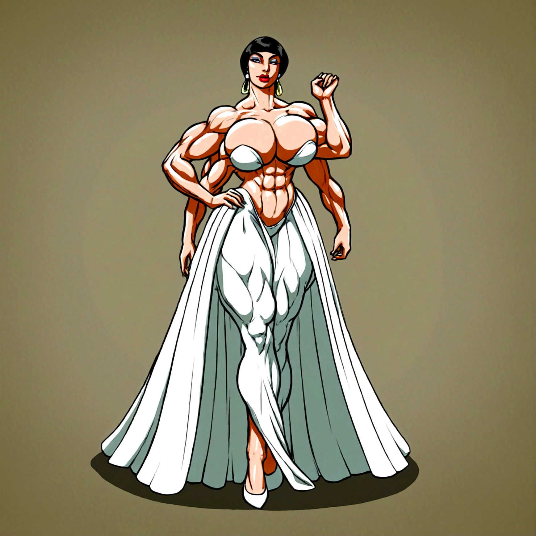 Geisha, cleopatra hair, extreme muscle, big breasts, 4 arms, full body.