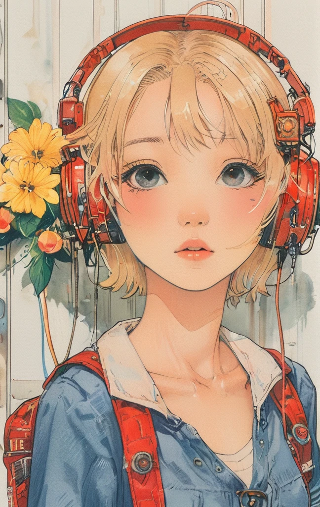 On a bright red campus"YES"Character、blonde、short hair、girl1、close up of face、Close ~ eyes、kissing mouth、date outfit