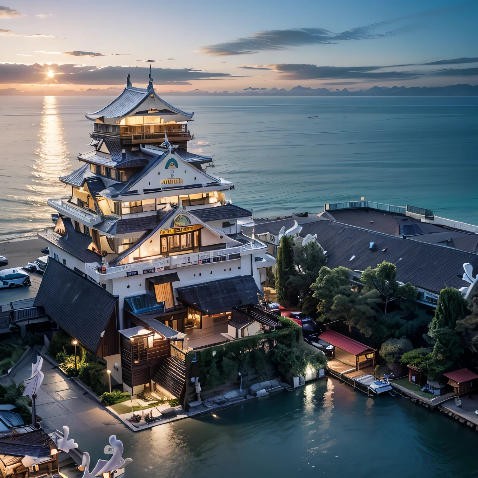 best quality, ultra-detailed, (seaside hotel, daylight:1.4)