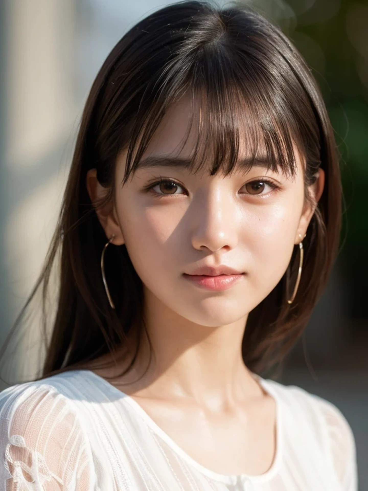(Photo Real:1.4), (hyper realisitic:1.4), (Smooth lighting:1.05), 1 girl, blouse, (sad:1.4), Close-up of the face, Soft lighting, Back lighting, (cheerfulness:1.2), (Finest Real Textured Skins), Narrow-eyed, Super fine face, Gravure Idol Pose, glowy skin, retinas, Anatomically correct, acurate, Super Detail, Textured skin, High quality, high details, Best Quality, High resolution, bangs