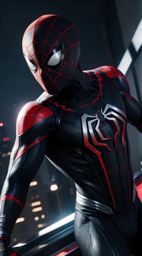 Miles Morales uniforme Black Spider-Man Marvel, 35mm lens, photography, ultra details, HDR, UHD,8K, Power Rangers