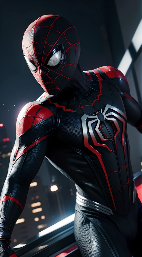 Miles Morales uniforme Black Spider-Man Marvel, 35mm lens, photography, ultra details, HDR, UHD,8K, Power Rangers