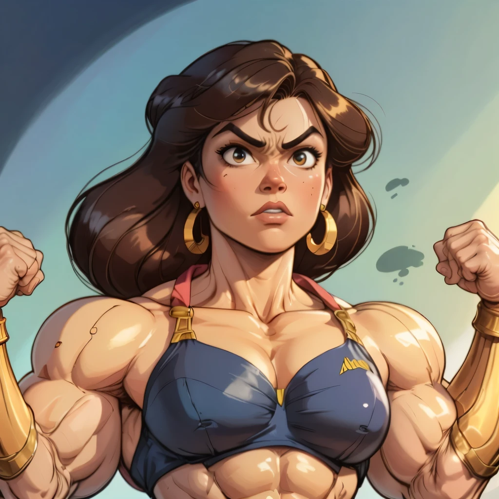 (masterpiece:1.2), (best quality), (ultra detailed), (8k, 4k, intricate),(full-body-shot:1), (highly detailed:1.2),(detailed face:1.2), (detailed background), muscle woman with brown hair wearing top and gold bracelets, muscle woman, big muscles, huge muscles, massive muscles, mature woman


