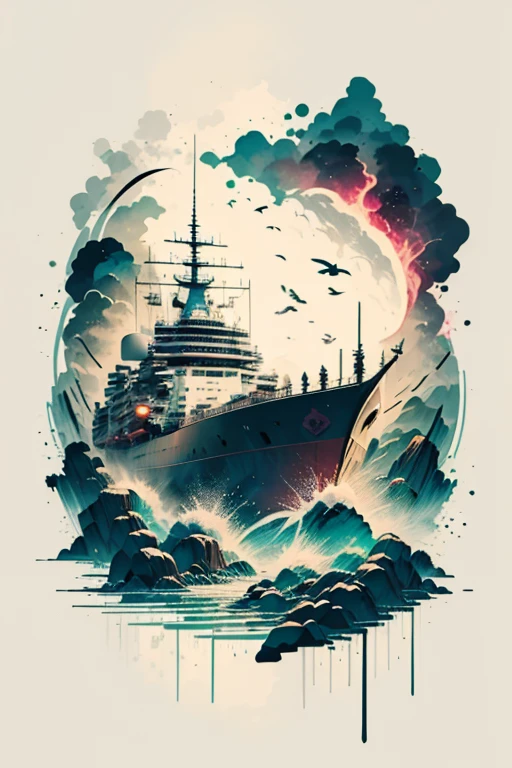 Hyper, quality, hyper detailed, extremely intricate, hyper maximalist, negative space, abstract,  cloud system, storms,  on deck of ship, storm tossed seas, ink