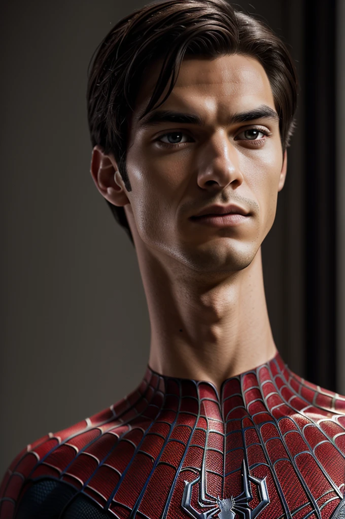 A photograph of Spider-Man., sin mascara, the 20s, elegant, detailed face, looking to the camera, portrait, 8k hd, high quality