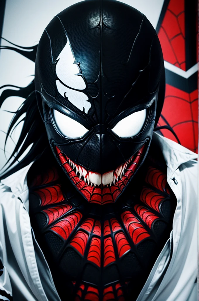 I want to create a my photo in half venom face and with spider man suit in black and red colour