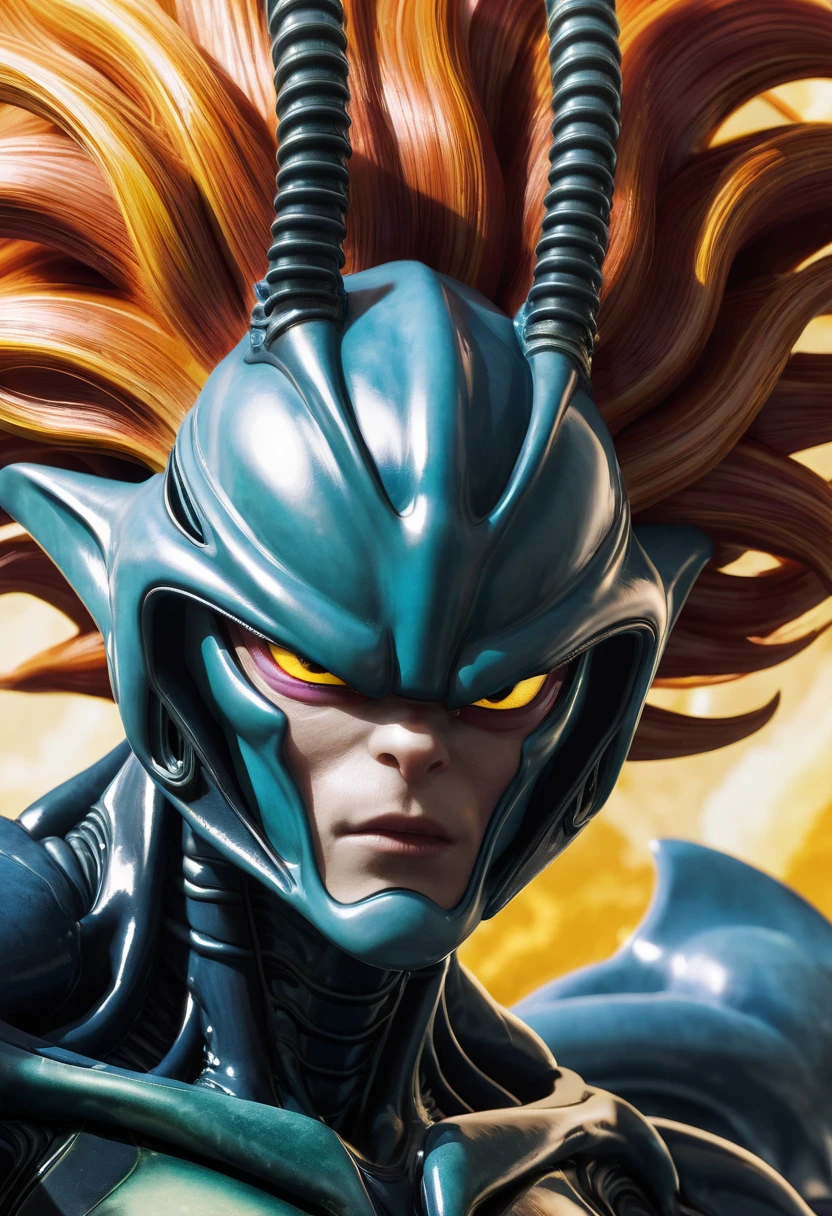 (((Extreme close-up Xenomorph Alien the eighth passenger fused with(((thundercats))) universe Dragon Ball Z front images Color Splash)))