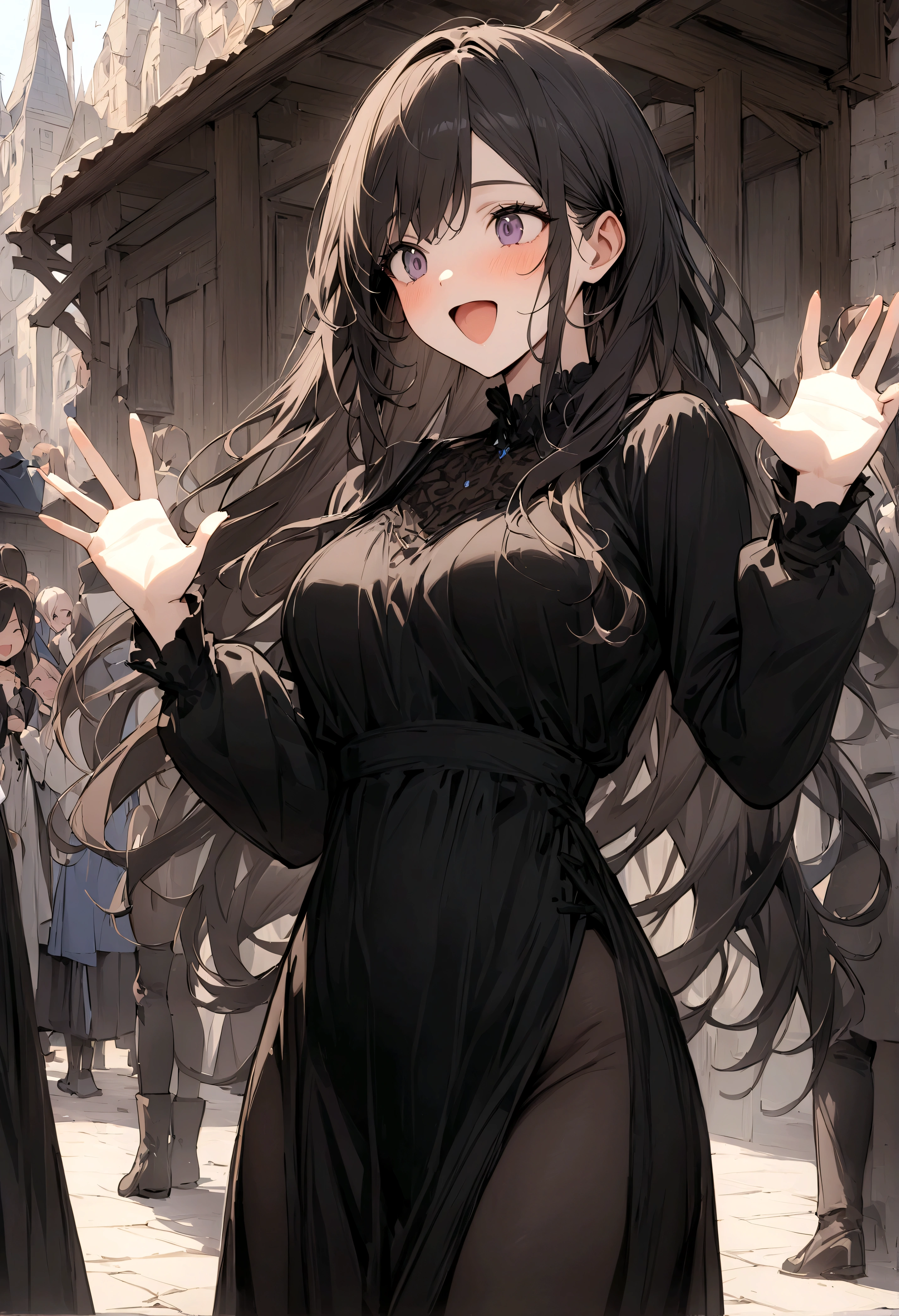 (masterpiece:1.4), (Best quality:1.4), (high resolution:1.4), , Anna's Arendelle, , surprise, Long hair, , Looking at the audience,, black tunic,outdoor,