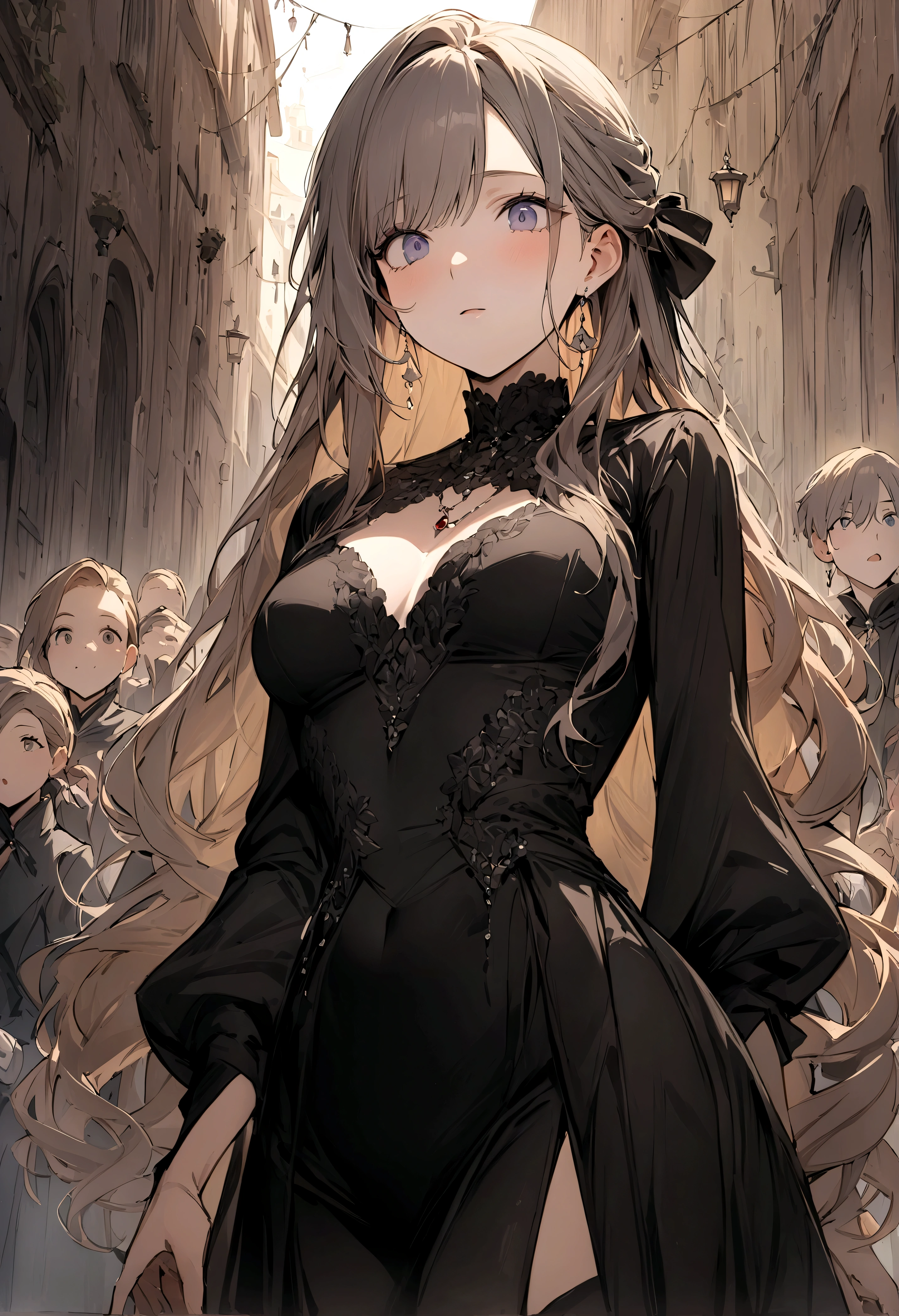 (masterpiece:1.4), (Best quality:1.4), (high resolution:1.4), , Anna&#39;s Arendelle, , surprise, Long hair, , Looking at the audience,, black tunic,outdoor,