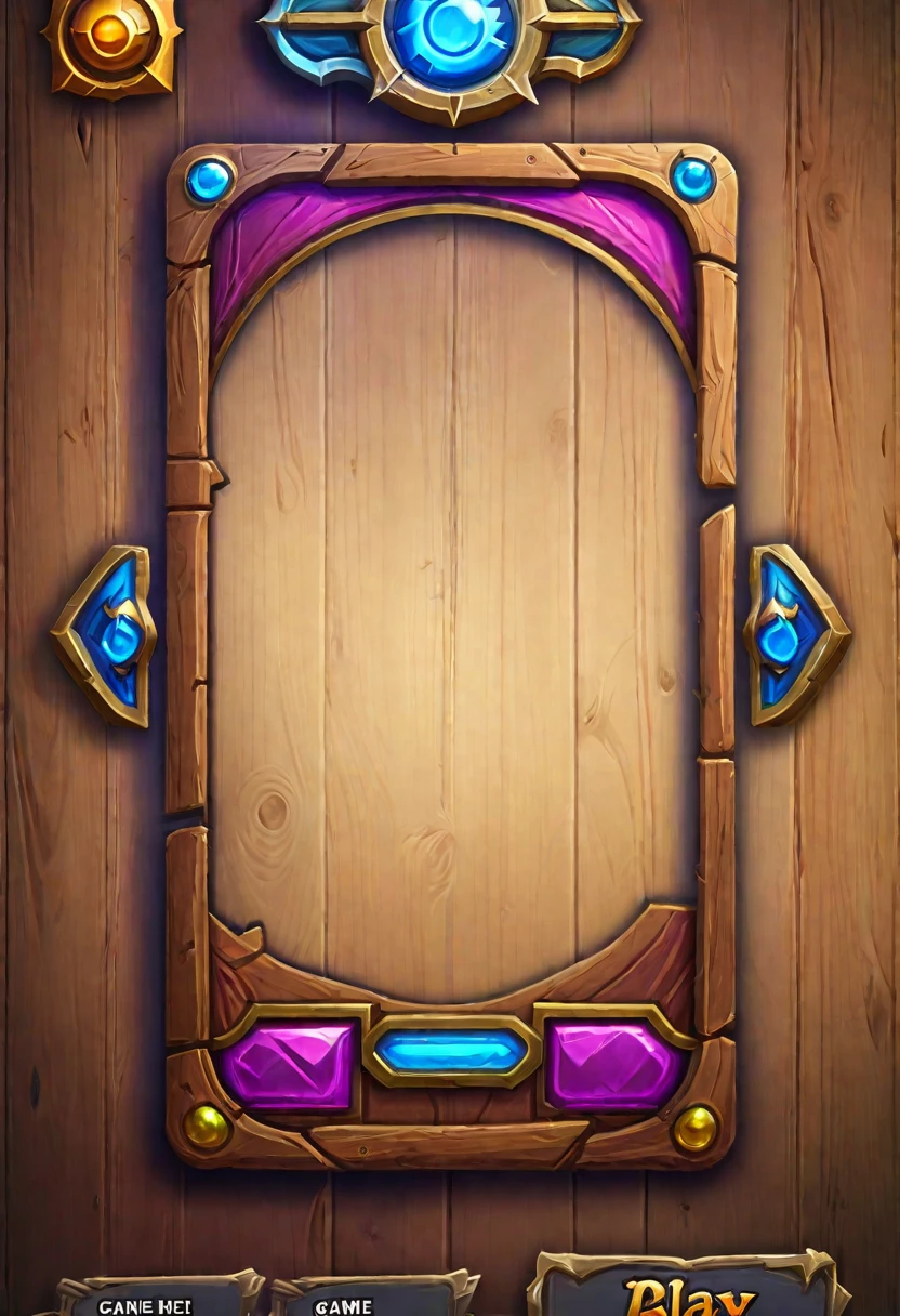 game Main Menu that level selection is in the Middle and UI buttons are on the Top and Bottom of UI,UI design,(wooden UI elements: 2),wooden Game MainMenu,game main menu,pinterest,stylized,GUI design,64k,artstation hq,user interface design,game GUI,game menu,ultra detailed,game art,2d game art,Darek Zabrocki,by Carne Griffiths and Wadim Kashin, hearthstone concept art, blizzard hearthstone concept art, hearthstone art style,hearthstone inspired, game ui asset design, in hearthstone art style, game ui, hearthstone colour style, game interface, background art, hearthstone style art, mobile game asset, hearthstone style