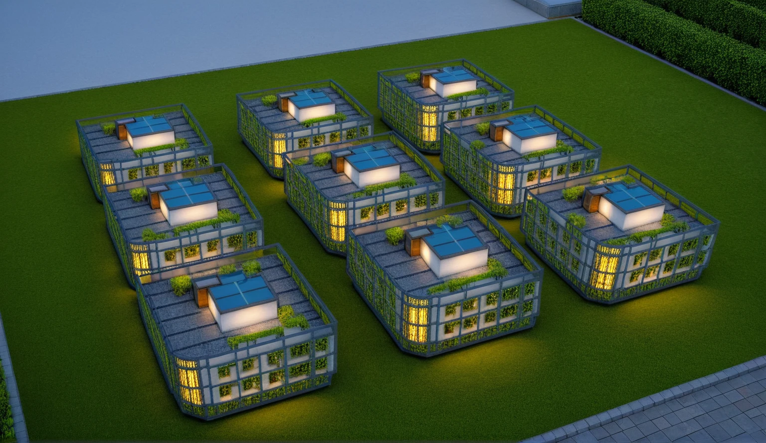Masterpiece, high quality, best quality, authentic, super detail, outdoors, garden landscape, sunset, clear sky, house style modern, white wall, glass windows, gate road, pavement, grass, trees, blue sky, cloud, (day:1.1), realistic lighting