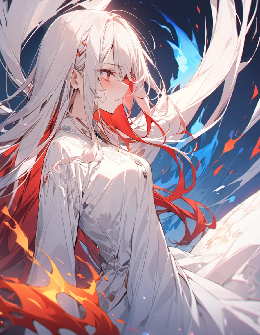 masterpiece　Detailed description　A woman with very long red hair　Very intense flames all over　Spell　
