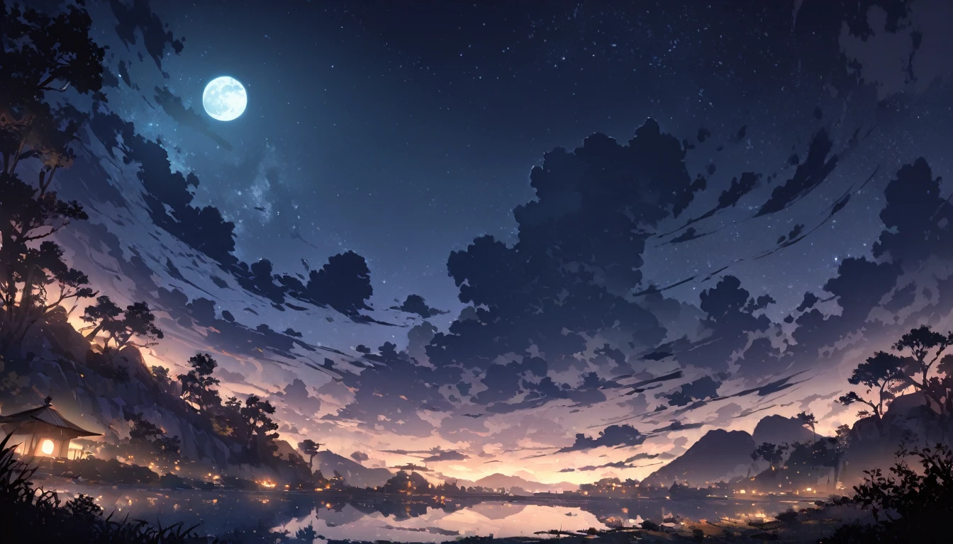 1 male, night, night景, landscape, moon