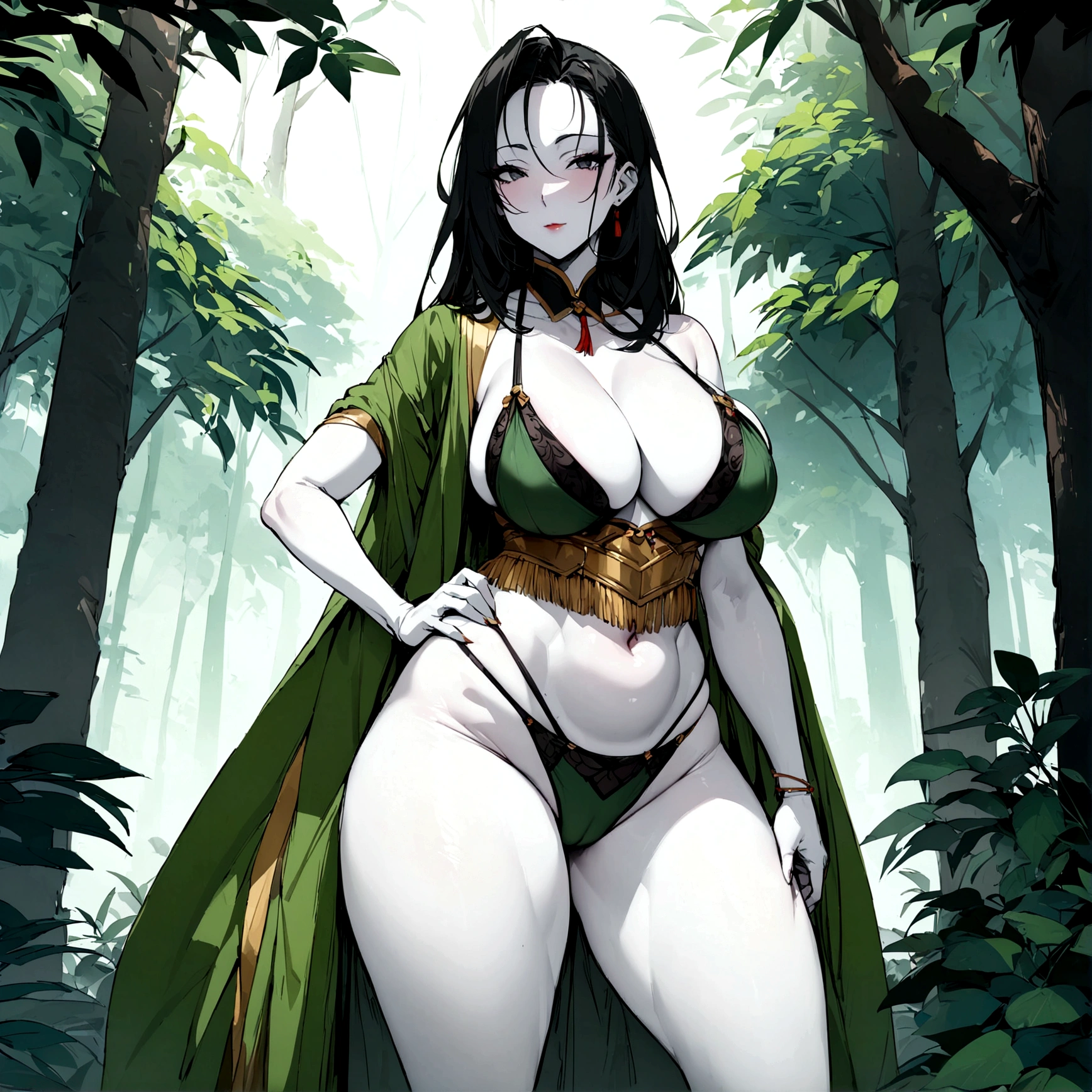 Amazon forest milf warrior, mature and beautiful face, Traditional Amazon forest underwears, age 38, married for 4 years, very tall, very white skin, sexy female curves, Meaty butt and breast, very beautiful, very attractive, Chinese, showing thigh, showing waist, showing shoulder, attractive curves, masterpiece, 4k, traditional Amazon forest