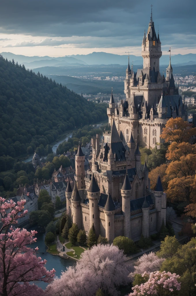 castle, city around, grimdark, trees nearby, flowers, big fit ass, natta, strenght, vampires.