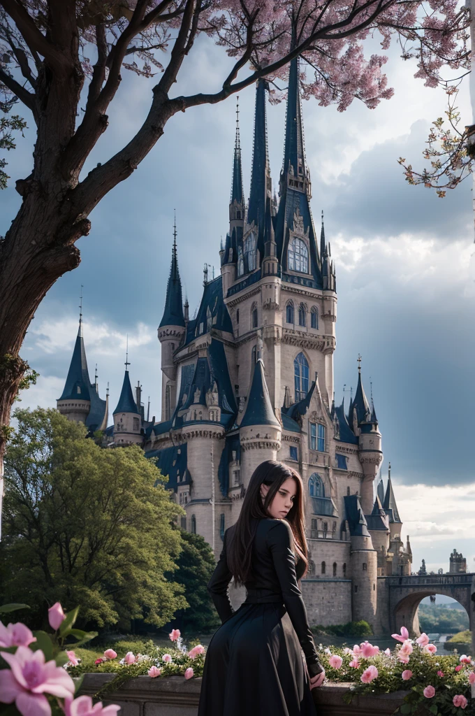 castle, city around, grimdark, trees nearby, flowers, big fit ass, natta, strenght, vampires.