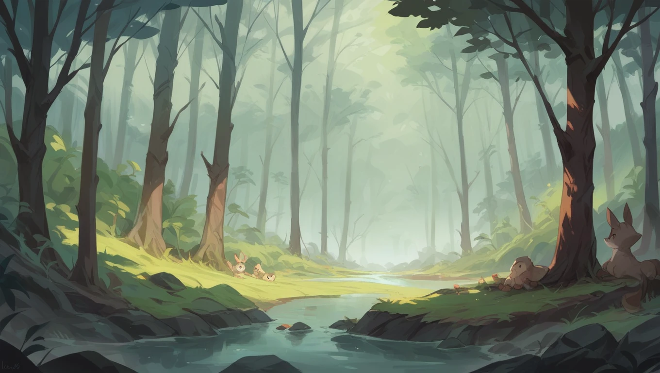 Amazing forest, dear drink water small rever ,fog forest 8k picture wallpaper