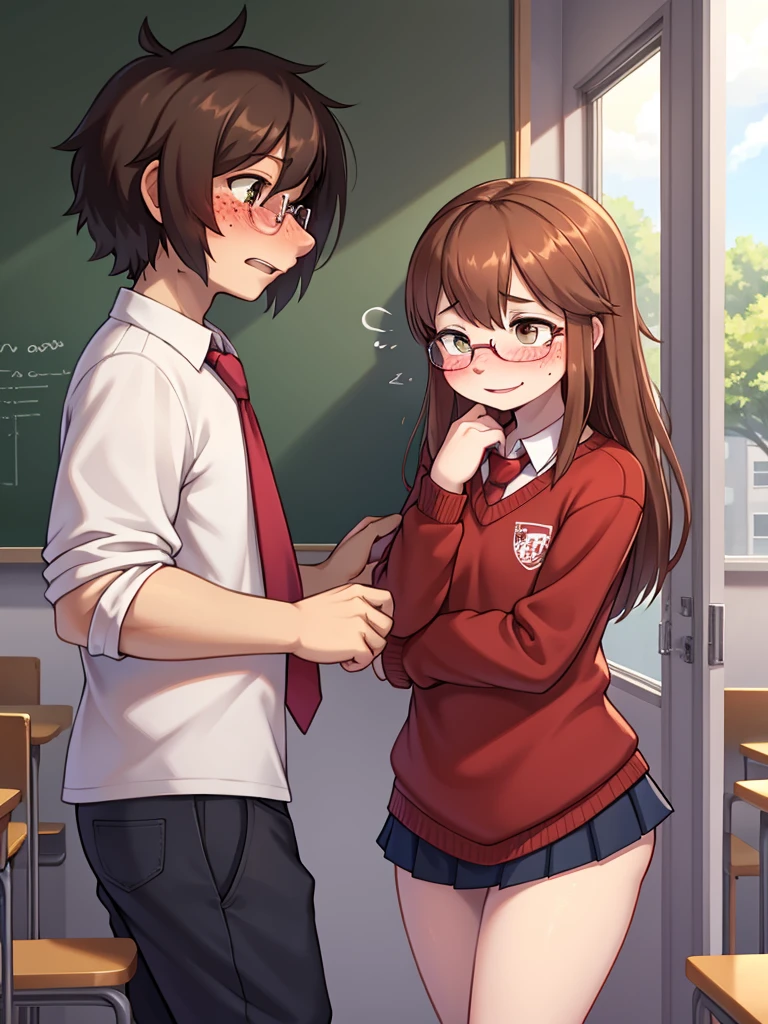 ugly face female , ugly loose body , (Freckles:0.9) , Romance , (sexual harassment:0.2) , dull Fluttery clothes , shy geek , school , Embarrassing things that girls can't say