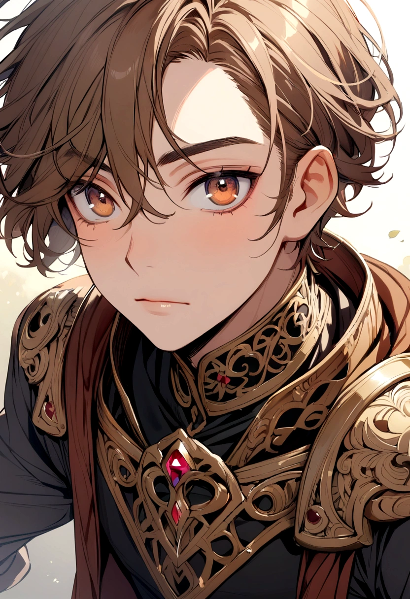 boy, brown hair bangs, eyes browns,
