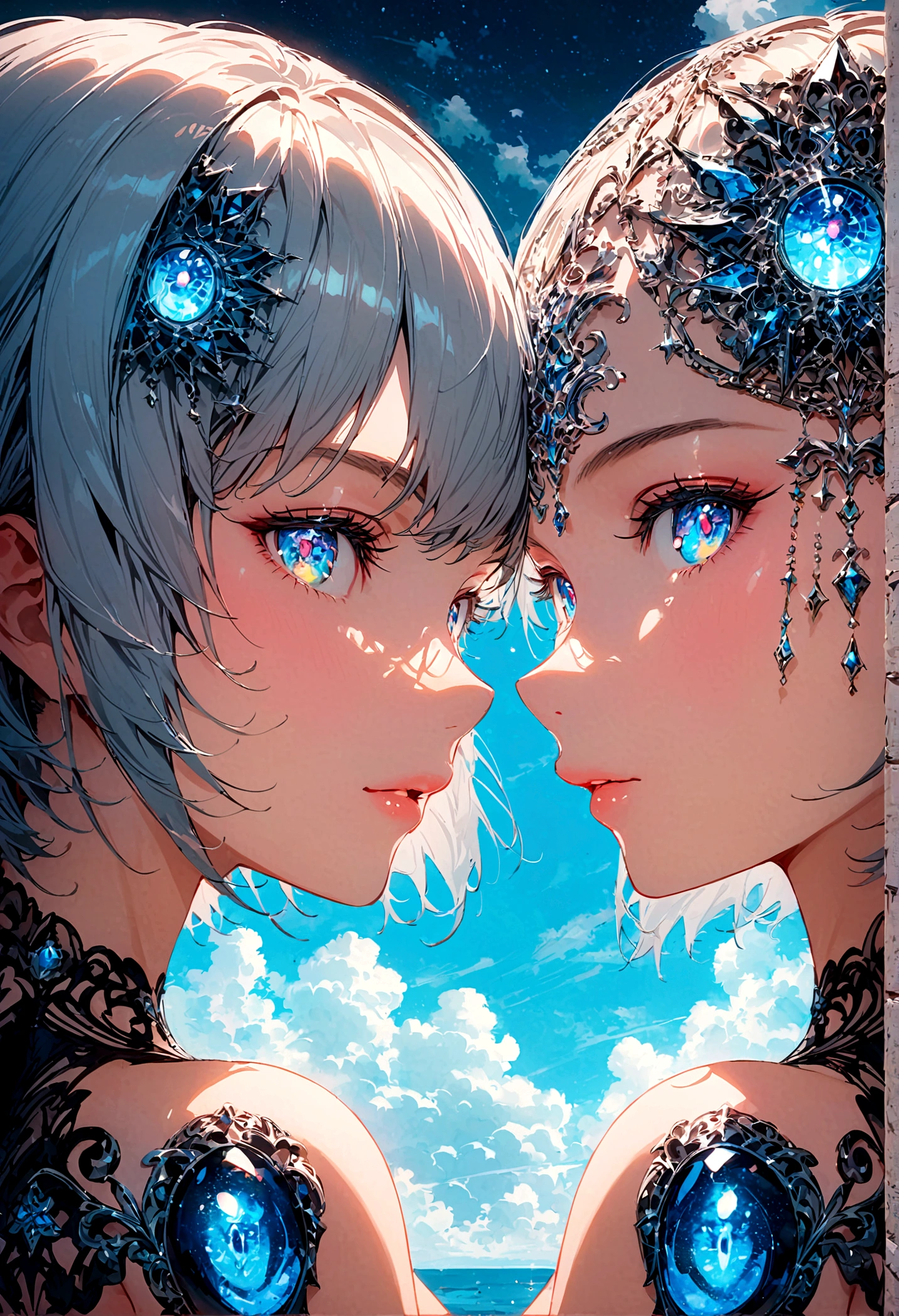 (tmasterpiece, Best quality), Best resolution, (2heads:1.5), Flat milk,smallunderboob,Blue skin,Blue skin all over,Skin color is blue,Delicate facial features,Two heads,simple background white hair,whitet-shirt, tmasterpiece, high detal, Anatomically correct, super detailing, high qulity, 4K, tmasterpiece, high detal, Anatomically correct, ,super detailing, high qulity, 4K