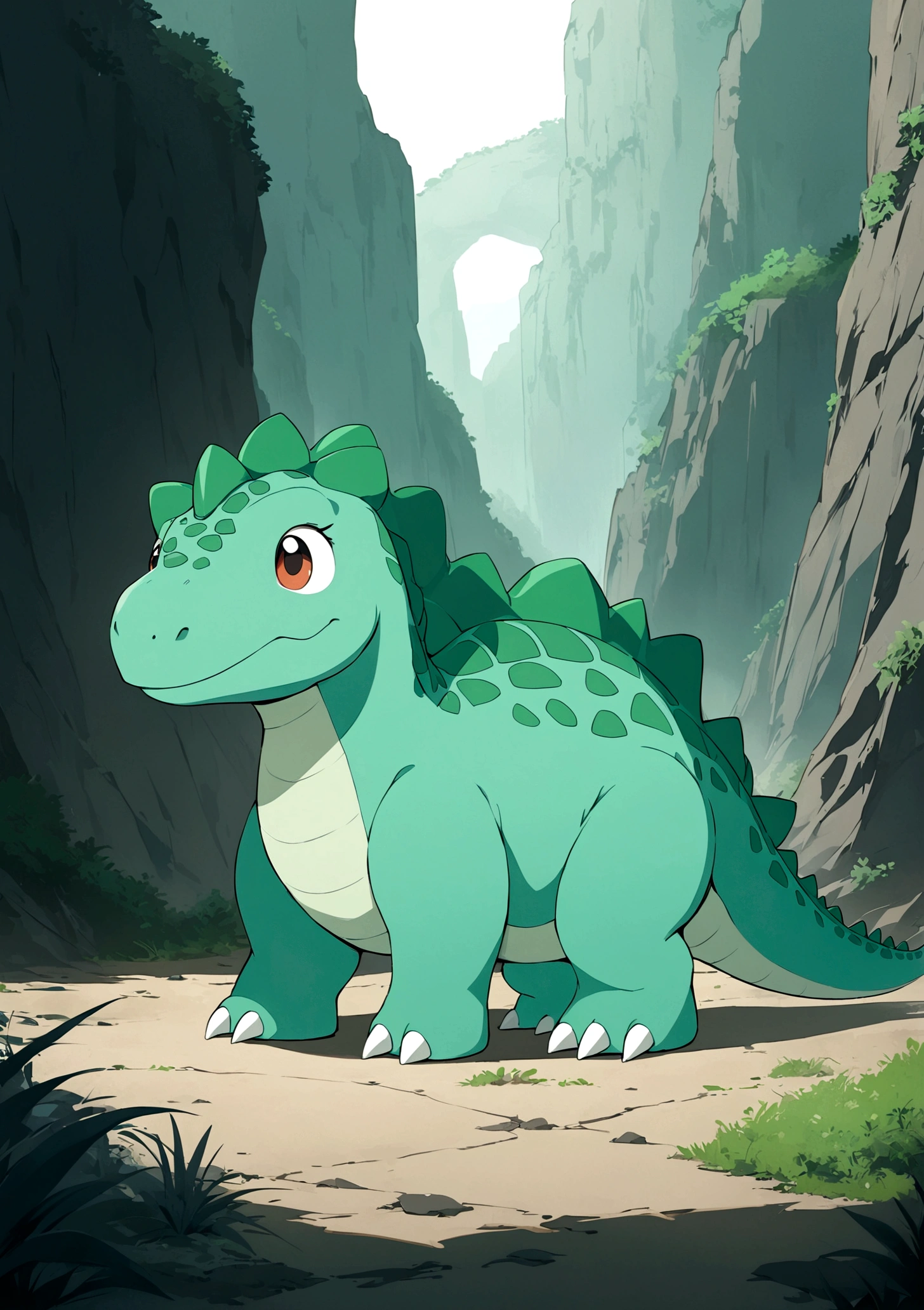Solitary, whole body, outdoor, Vague, No humans,Green dinosaurs,