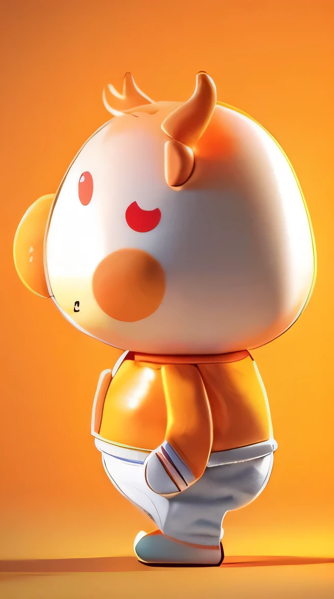 Cute cartoon orange cow，The head and body are orange to orange gradient，Pout，There are round blush on both sides of the cheeks，Orange gloves and shoes on hands and feet，Whole body，3D Model，3D renderings，Solid color background，3D renderings