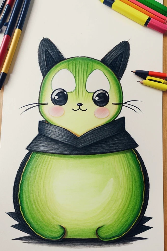 Kawaii avocado drawing, with cute Wolverine costume from the x-men