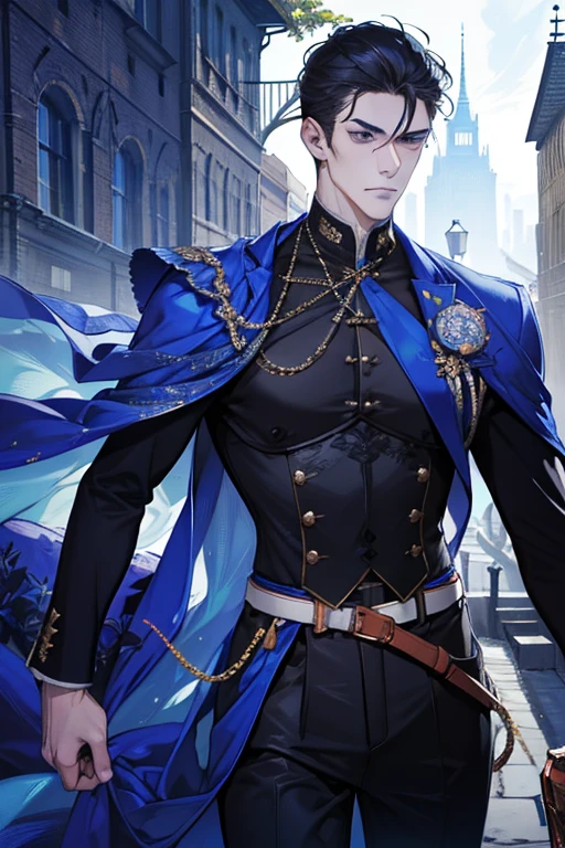 (absurdres, highres, ultra detailed), 1 male, adult, handsome, tall muscular guy, broad shoulders, casual outfit, finely detailed eyes, light color hair, complex pattern, detailed face, modern, city, best ratio four finger and one thumb, menacing, (dutch angle), closed mouth