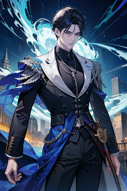 (absurdres, highres, ultra detailed), 1 male, adult, handsome, tall muscular guy, broad shoulders, casual outfit, finely detailed eyes, light color hair, complex pattern, detailed face, modern, city, best ratio four finger and one thumb, menacing, (dutch angle), closed mouth