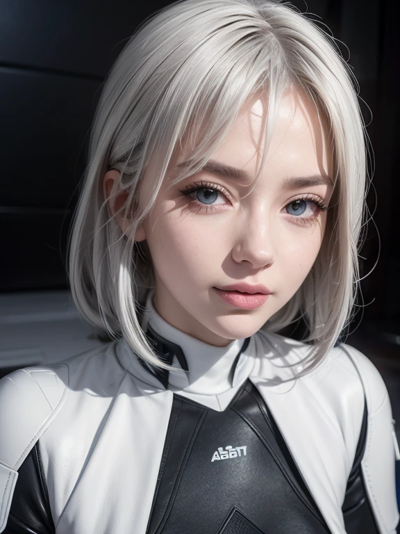 Thermal Armor, White hair, White eyes, Show your tongue, Kneel down