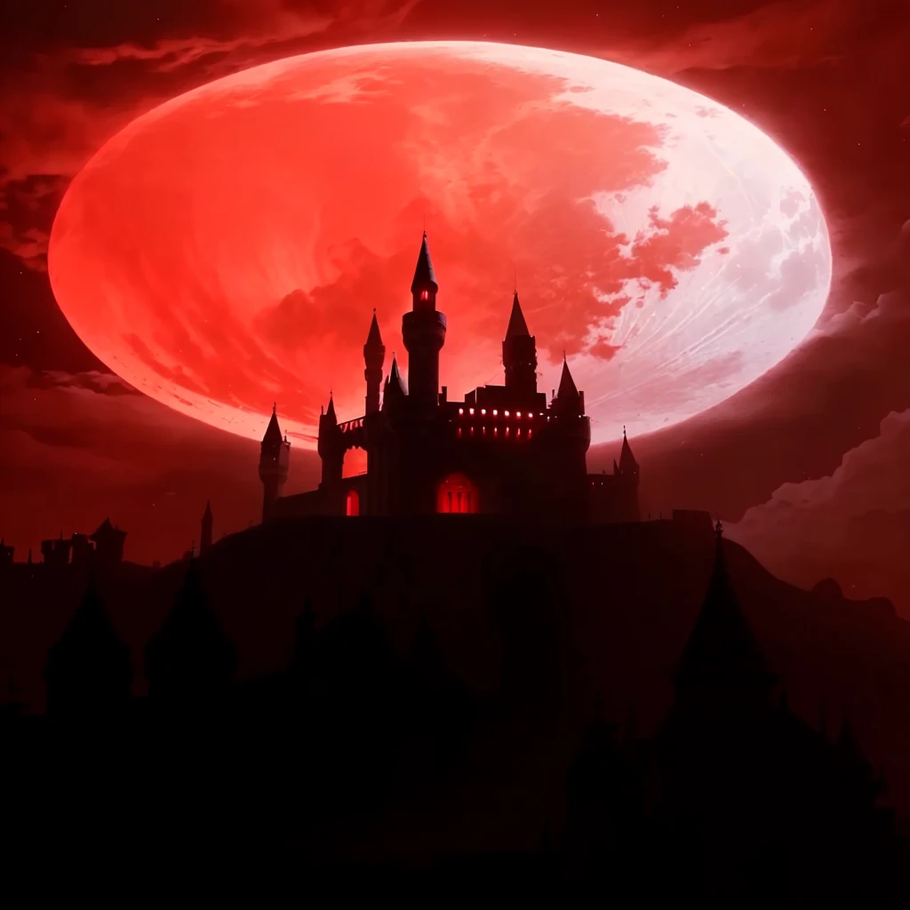 arafed castle with a Luna Roja in the background, castlevania, inspirado en Castlevania, Luna de sangre background, Luna de sangre, blood Luna Roja, praise the Luna de sangre, during a Luna de sangre, full Luna de sangre, bruja de castlevania, huge Luna Roja, Luna Roja, castelvania, Luna de la Generación Roja Sangre, full Luna Roja, Fondo sombrío del castillo