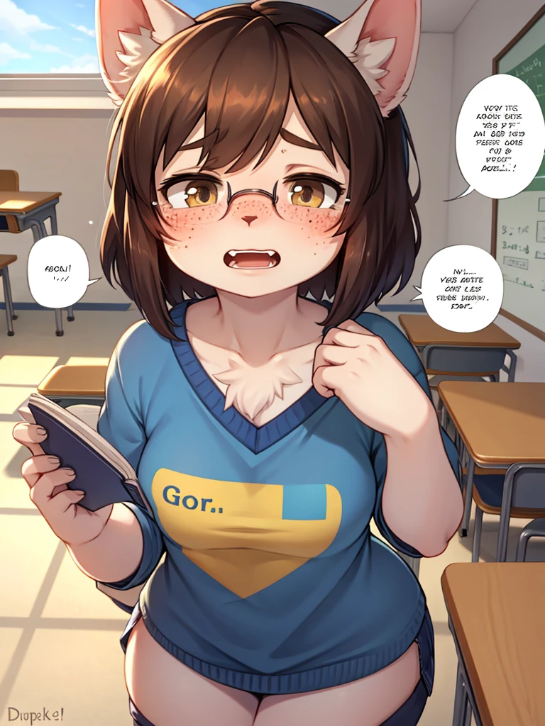 ugly face female , ugly loose body , (Freckles:0.9) , Romance , (sexual harassment:0.2) , dull Fluttery clothes , shy geek , school , Embarrassing things that girls can't say