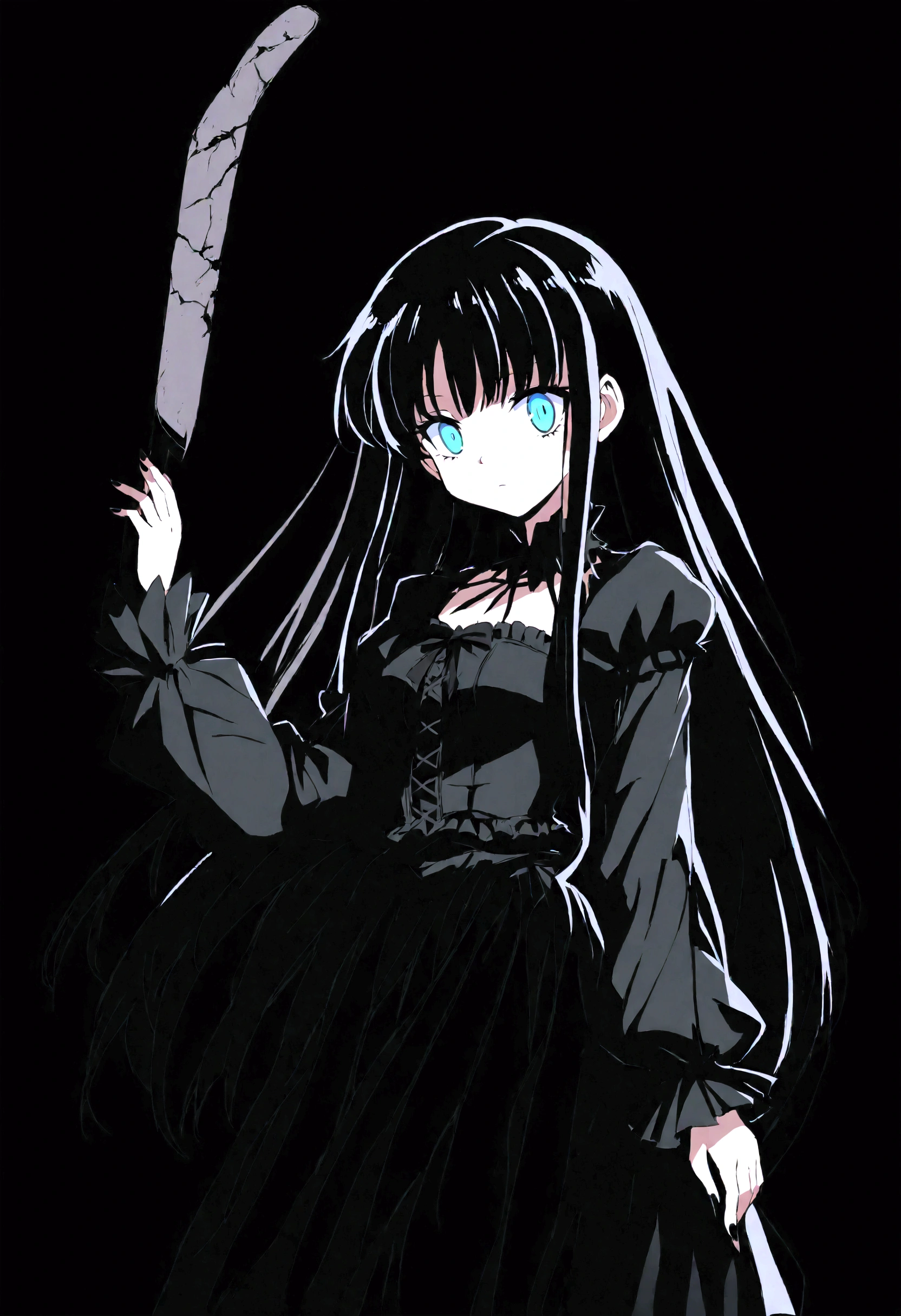 Anime Girls with a knife in her hand, Gothic maiden Anime Girls, Anime Girls wearing a black dress, Fate-like anime style/Stay Night, Anime Moe Art Style, (Anime Girls), Gap Moe Yandere Grimdark, 1 7 year old anime goth girl, Mysterious Girl, By Ren, Tohsaka Rin, Gothic!!, Kurohime cut hair Horse ears Horse Girl