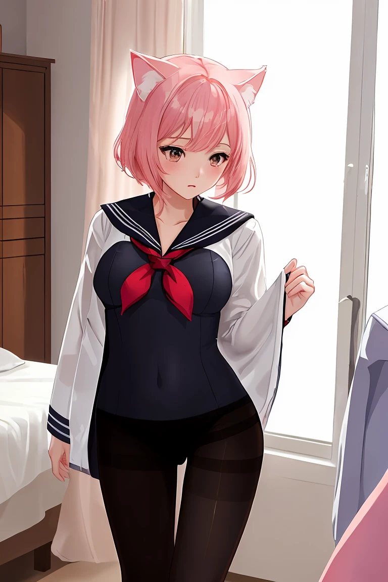 ((nsfw, nude,show off nipple,highest quality,aroused,beautiful busty,beautiful eyes,beautiful face,detailed eyes,beautiful pussy,side-tie panties, huge breasts,masterpiece, High resolution,best quality, masterpiece, high quality, insanely detailed, one girl,bitch,stockings)), ((((one girl)))),(((ichika nakano,serafuku,side tie panties))), one-piece , breasts, pantyhose, blush, standing